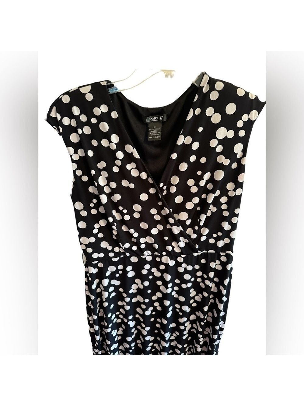 Glamour Polka Dot Dress Knee Length Ruffle Hem Size 8 Sleeveless Summer Pleated